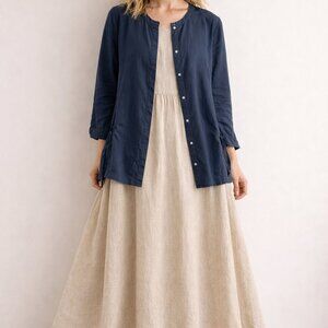 J. jill Blue 100% Linen Button down Tunic Top Coverup Womens Size X-Large